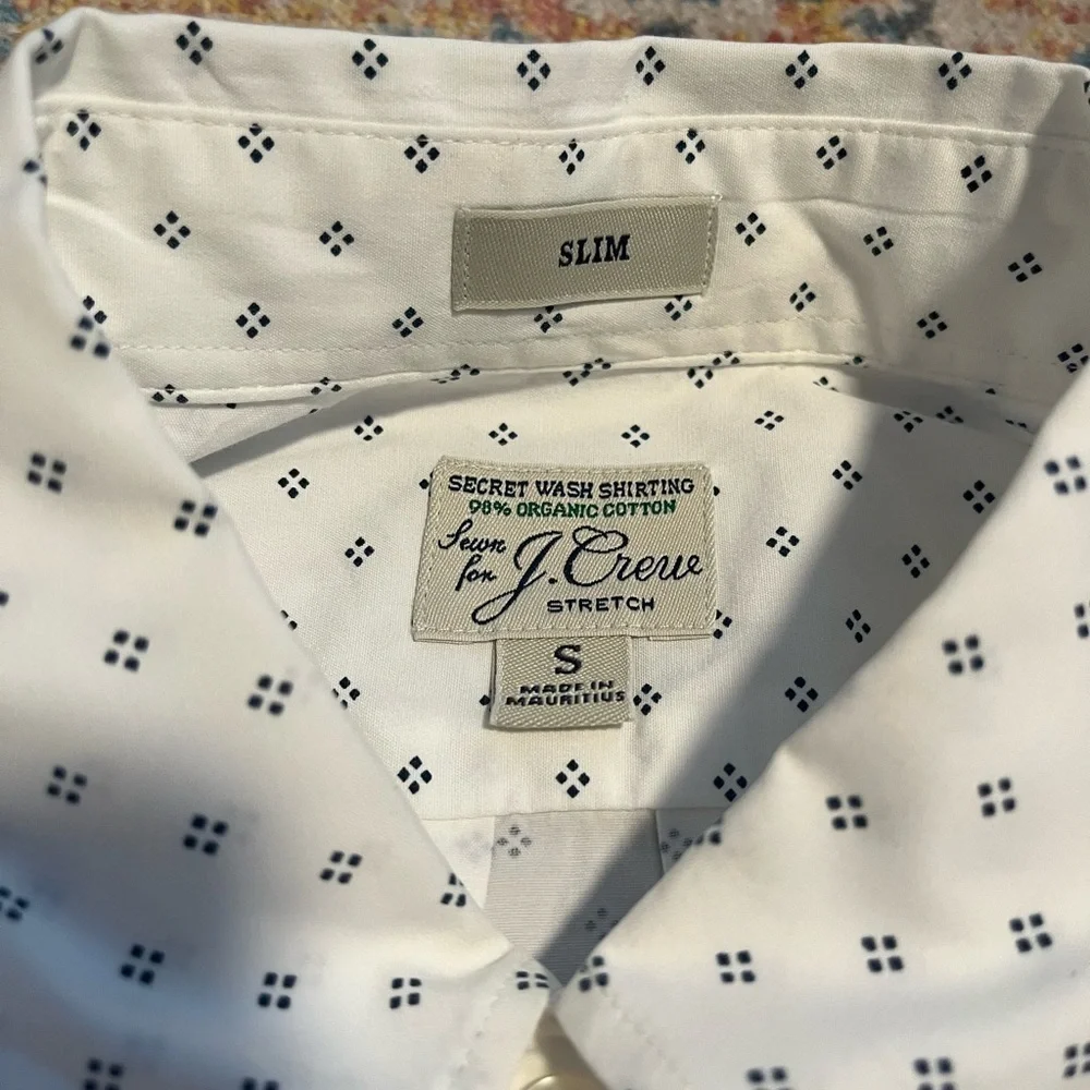 J. Crew secret wash geometric print organic cotton slim shirt